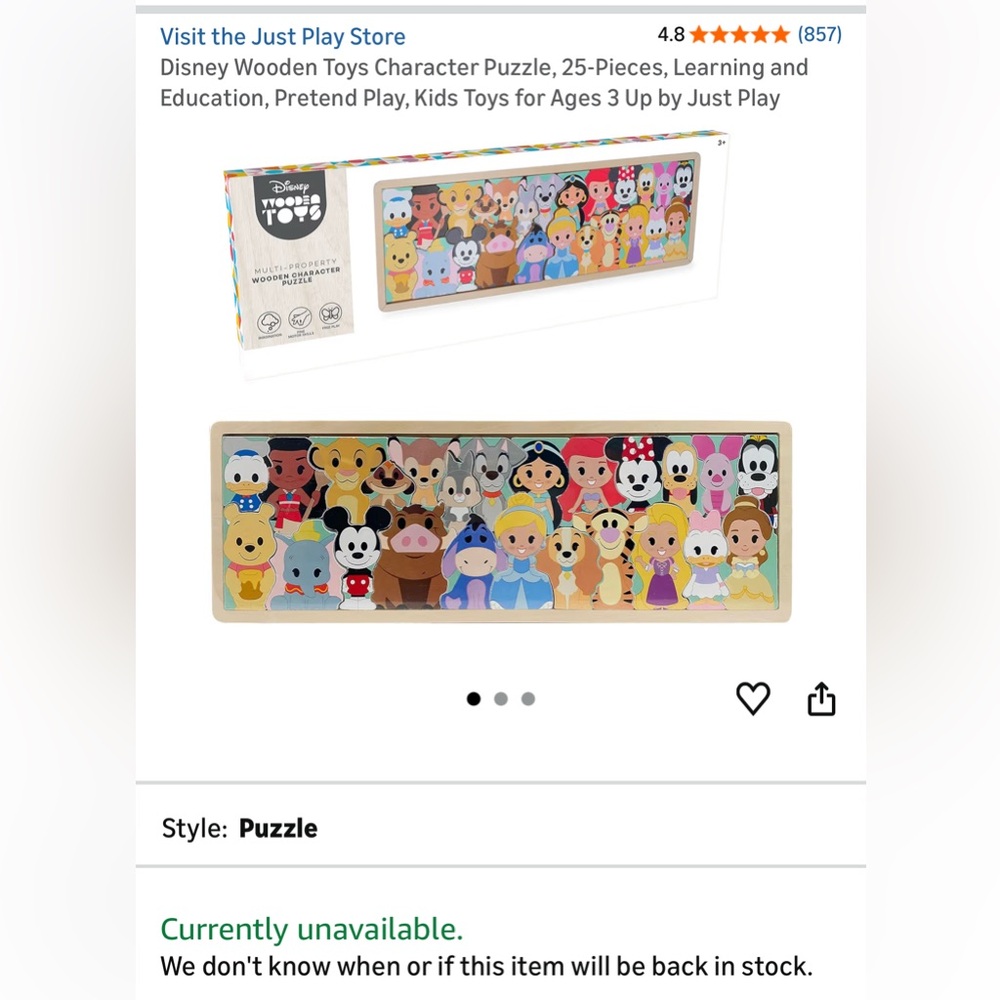 Disney Wooden Toys Character Puzzle (25 pieces)